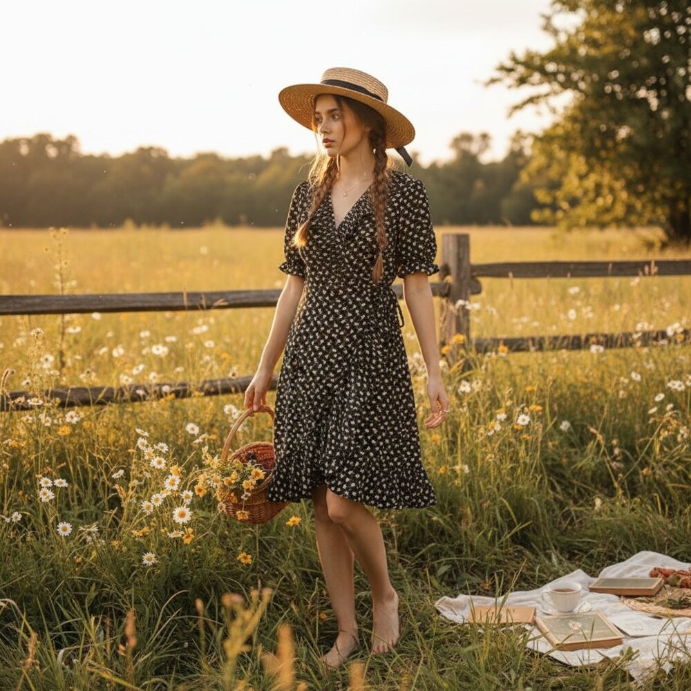 J.ING Black Floral Wrap Mini Dress